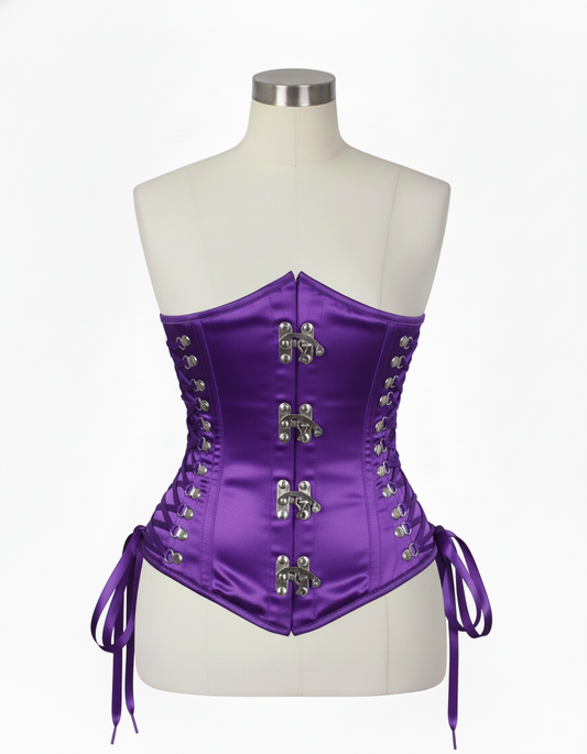 Underbust Corsets Hourglass Curve Waspie Corsete Corseting Front Clasps Purple Satin CE-0210252