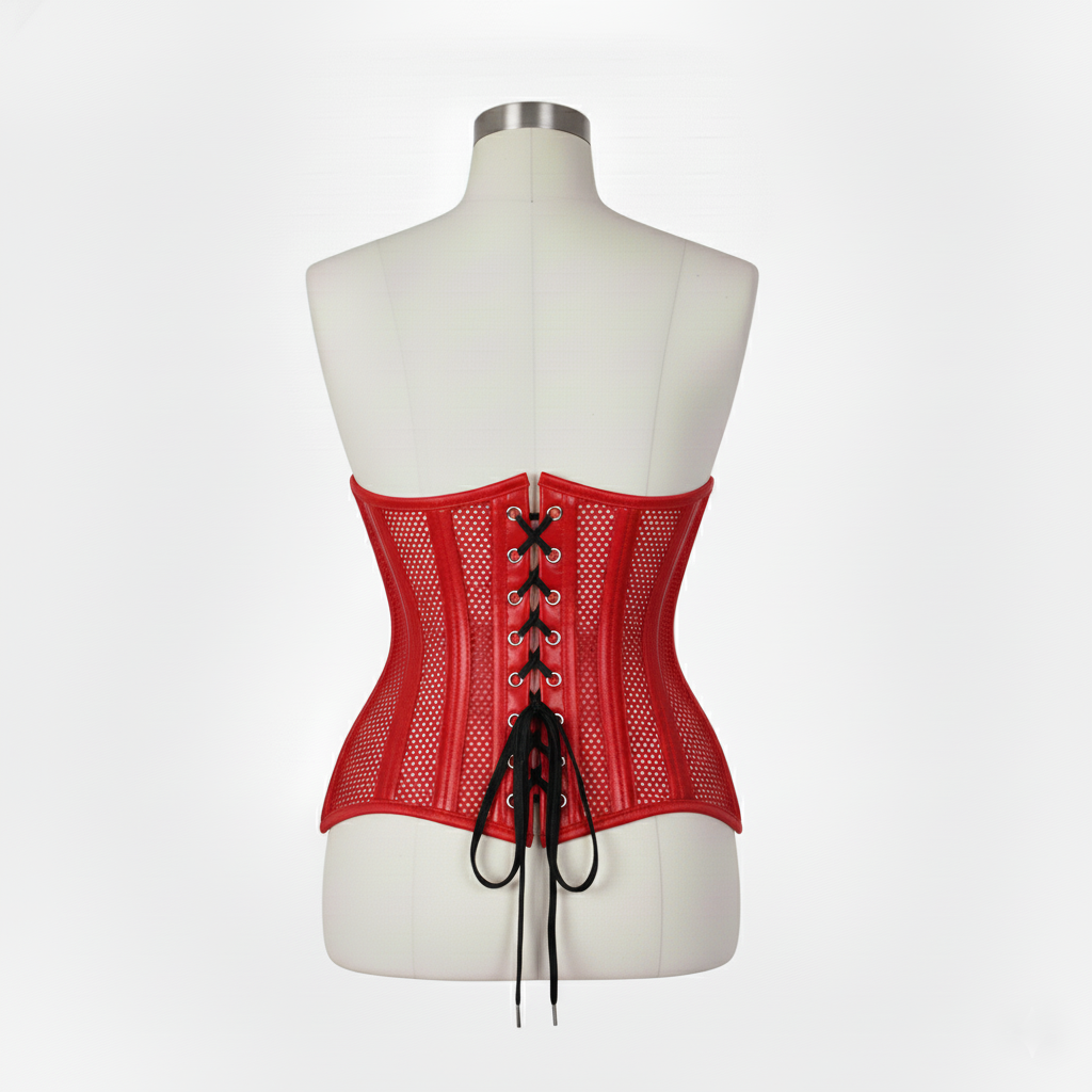 Underbust Corsets Hourglass Curve Waspie Corsete Corseting Red PVC Mesh CE-0210251