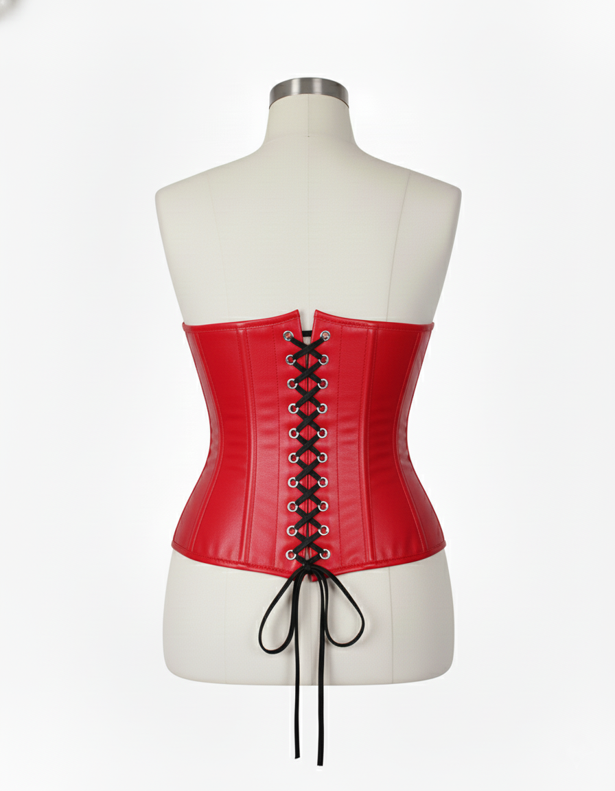 Underbust Corsets Hourglass Curve Waspie Corsete Corseting Front Clasps Red Leather CE-0210252