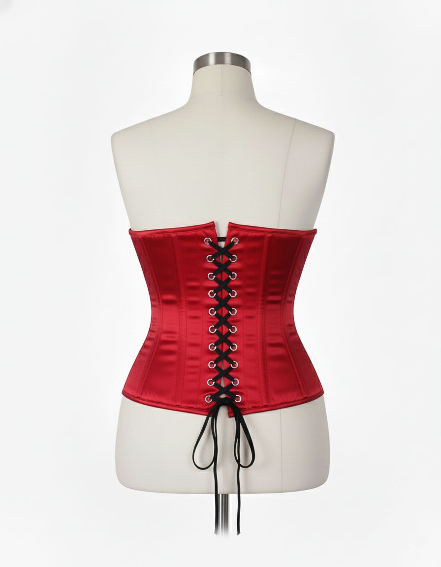 Underbust Corsets Hourglass Curve Waspie Corsete Corseting Front Clasps Red Satin CE-0210252