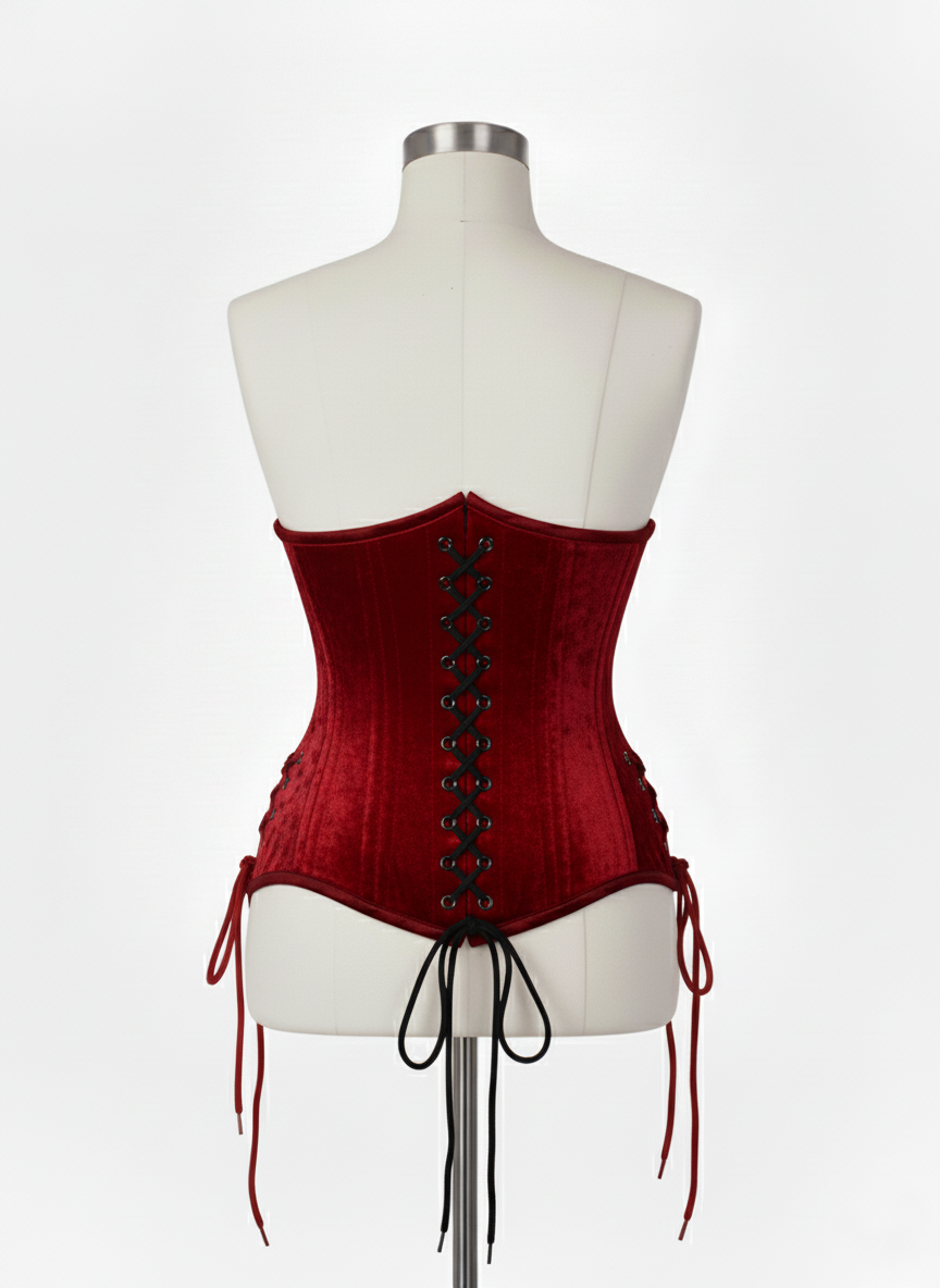 Underbust Double Steel Boned Corset Hourglass Curve Waspie Corsete Corseting Red Velvet CE-0210253
