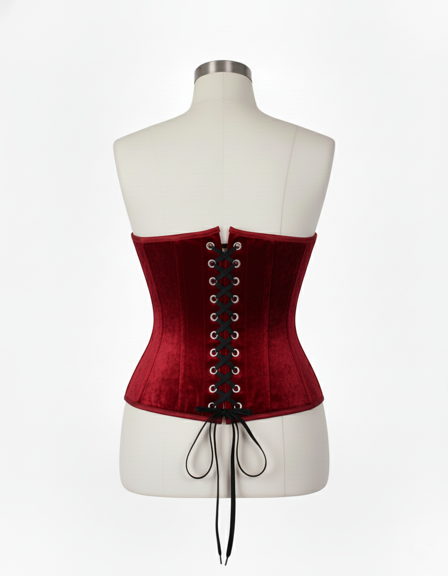 Underbust Corsets Hourglass Curve Waspie Corsete Corseting Front Clasps Red Velvet CE-0210252