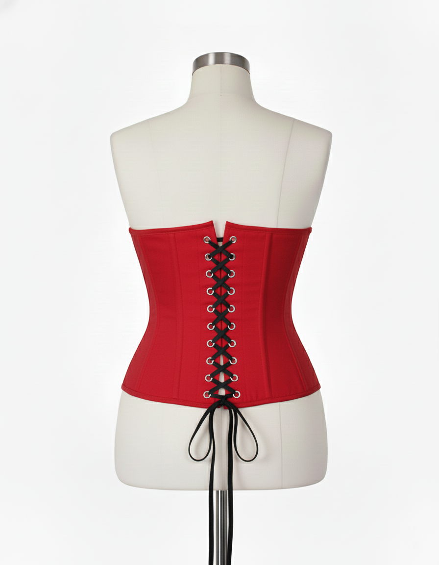 Underbust Corsets Hourglass Curve Waspie Corsete Corseting Front Clasps Red Cotton CE-0210252