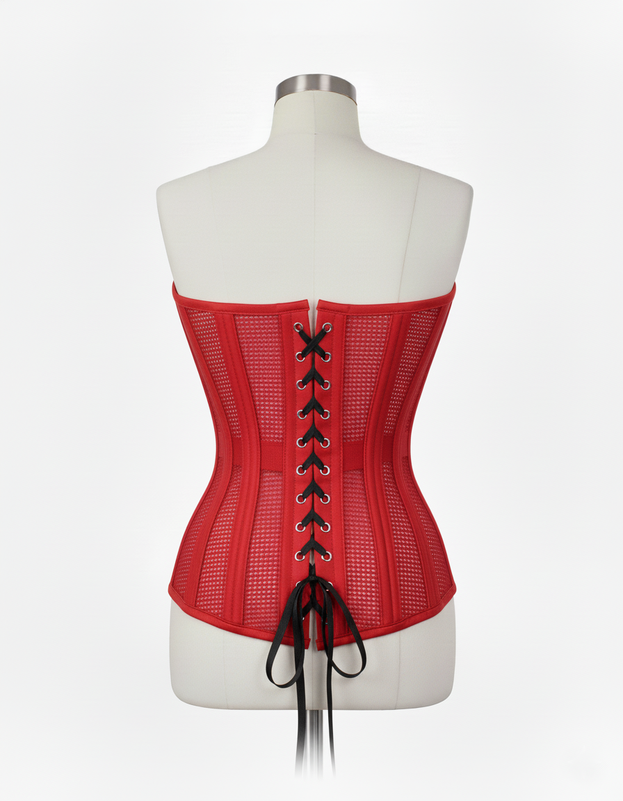 Overbust Corset Hourglass Curve Corsets Corsete Corseting Red PVC Mesh CE-0310251