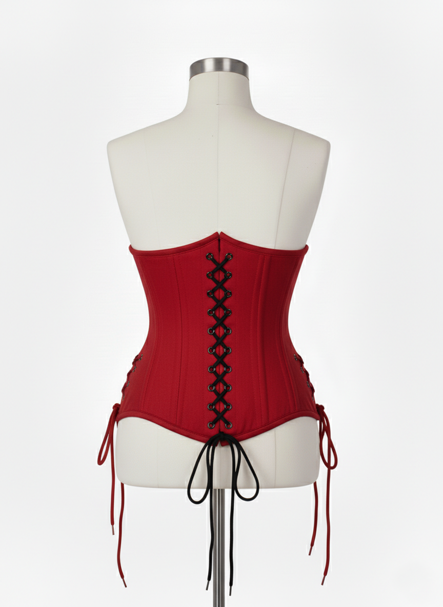 Underbust Double Steel Boned Corset Hourglass Curve Waspie Corsete Corseting Red Cotton CE-0210253