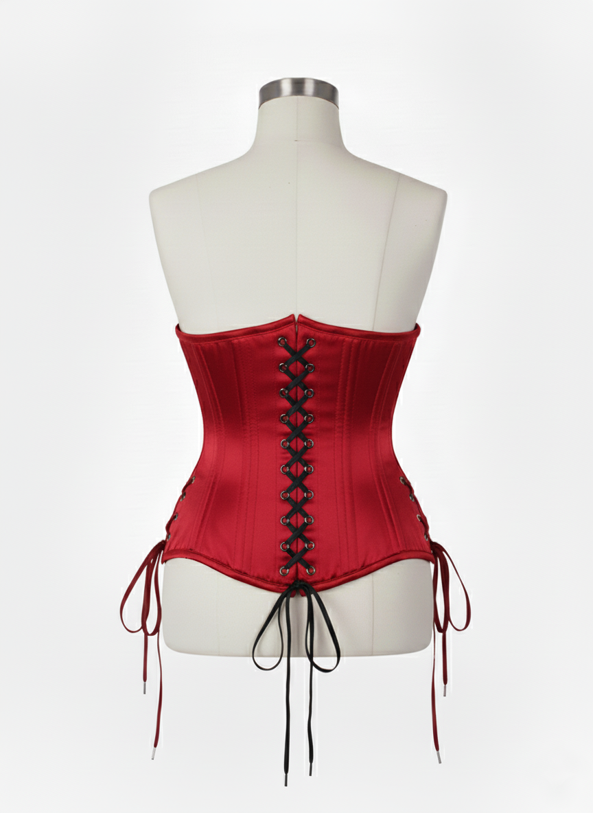 Underbust Double Steel Boned Corset Hourglass Curve Waspie Corsete Corseting Red Satin CE-0210253