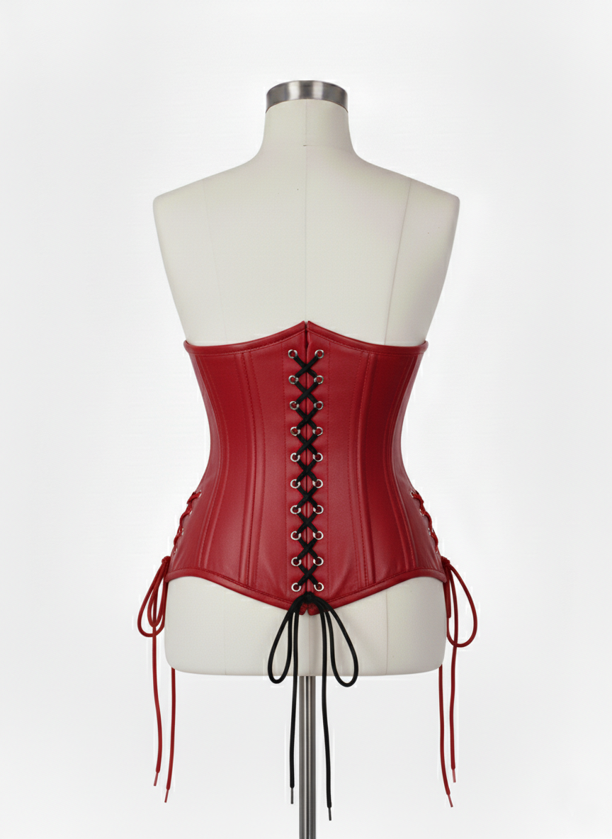 Underbust Double Steel Boned Corset Hourglass Curve Waspie Corsete Corseting Red Leather CE-0210253