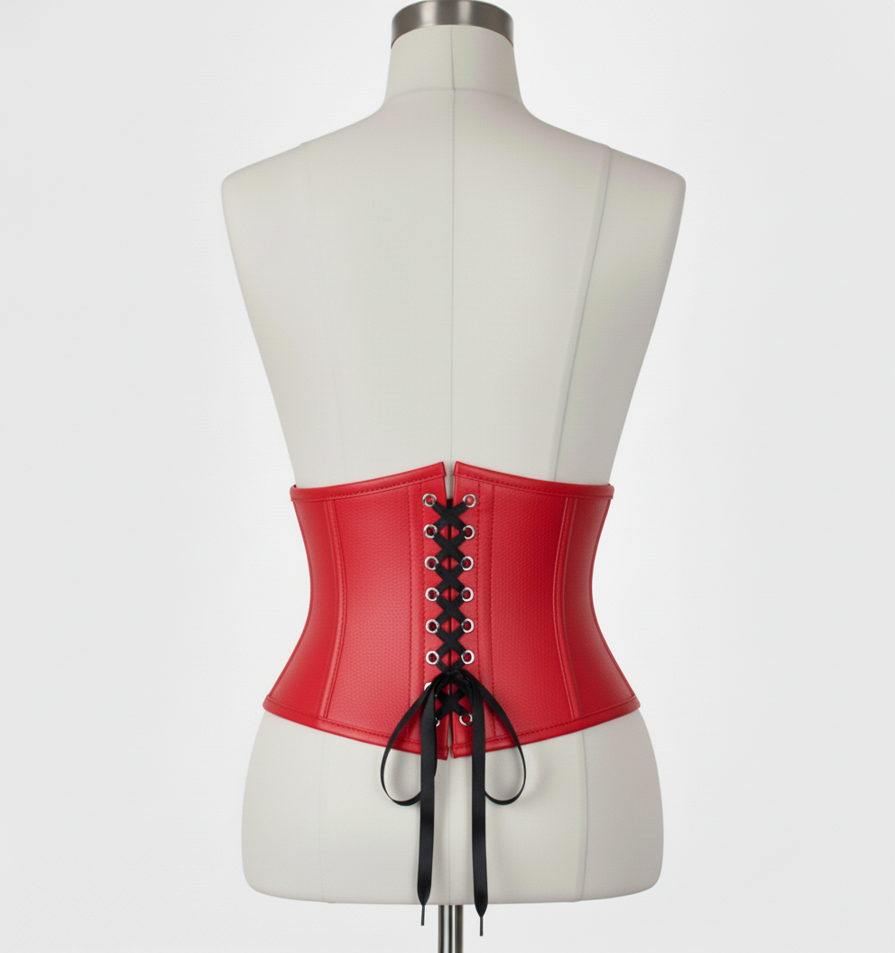 Waist Cincher Corset Hourglass Curve Waspie Corsete Corseting Red Leather CE-03102511