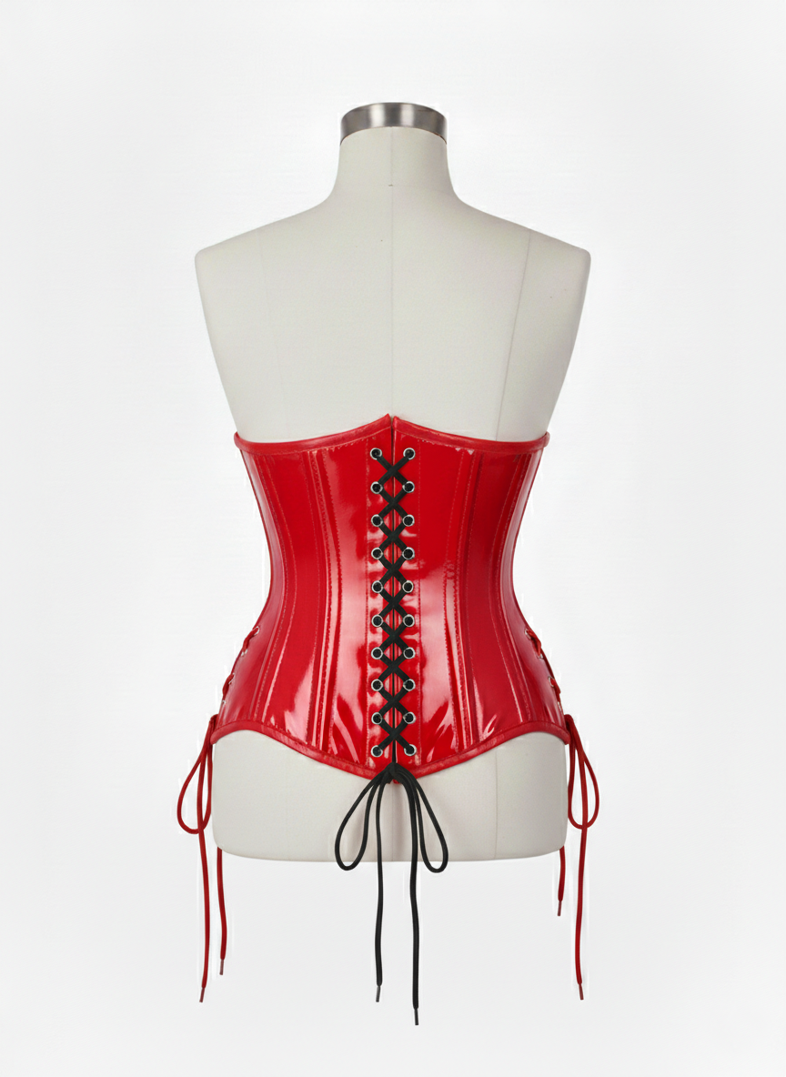Underbust Double Steel Boned Corset Hourglass Curve Waspie Corsete Corseting Red PVC CE-0210253
