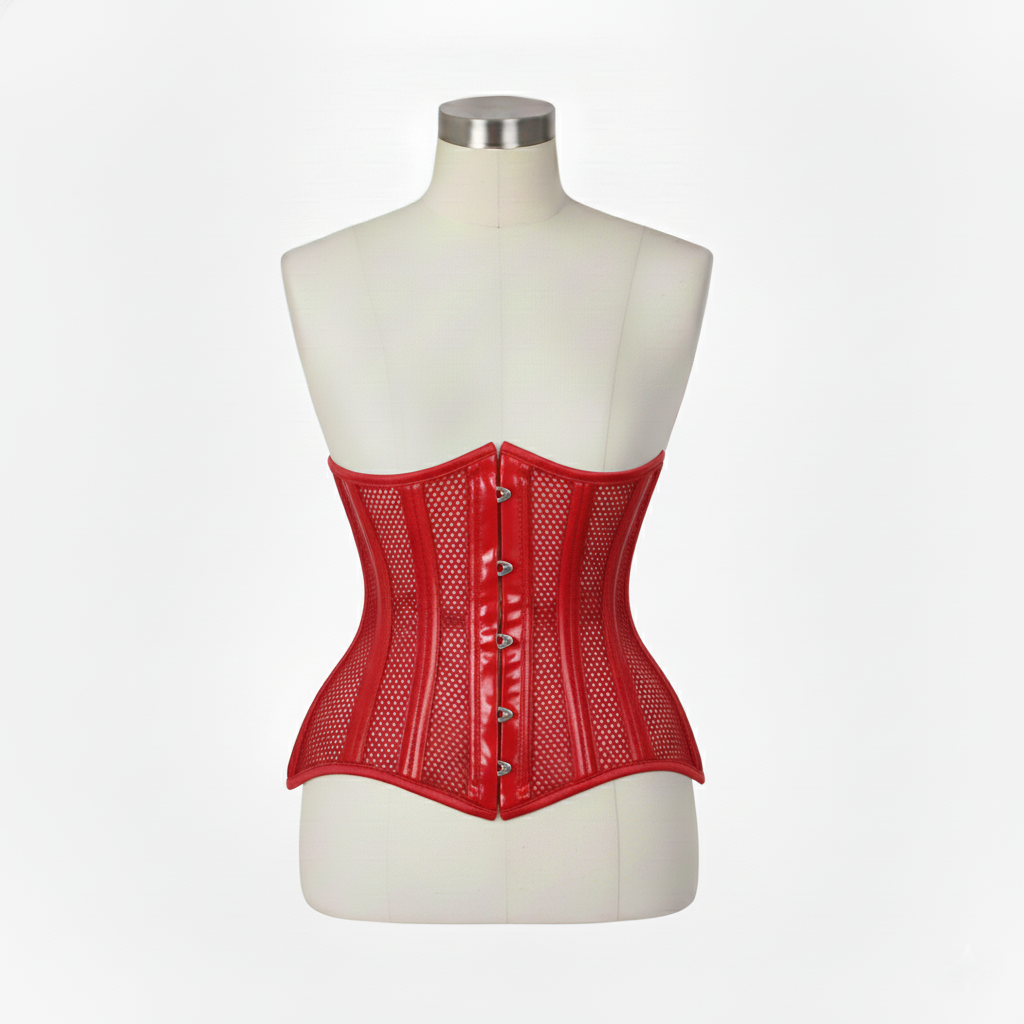 Underbust Corsets Hourglass Curve Waspie Corsete Corseting Red PVC Mesh CE-0210251