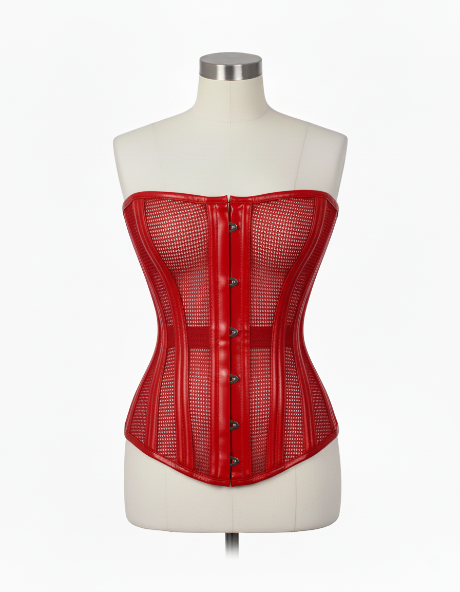 Overbust Corset Hourglass Curve Corsets Corsete Corseting Red PVC Mesh CE-0310251
