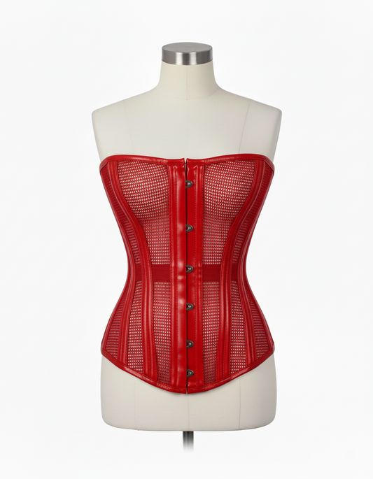 Overbust Corset Hourglass Curve Corsets Corsete Corseting Red PVC Mesh CE-0310251