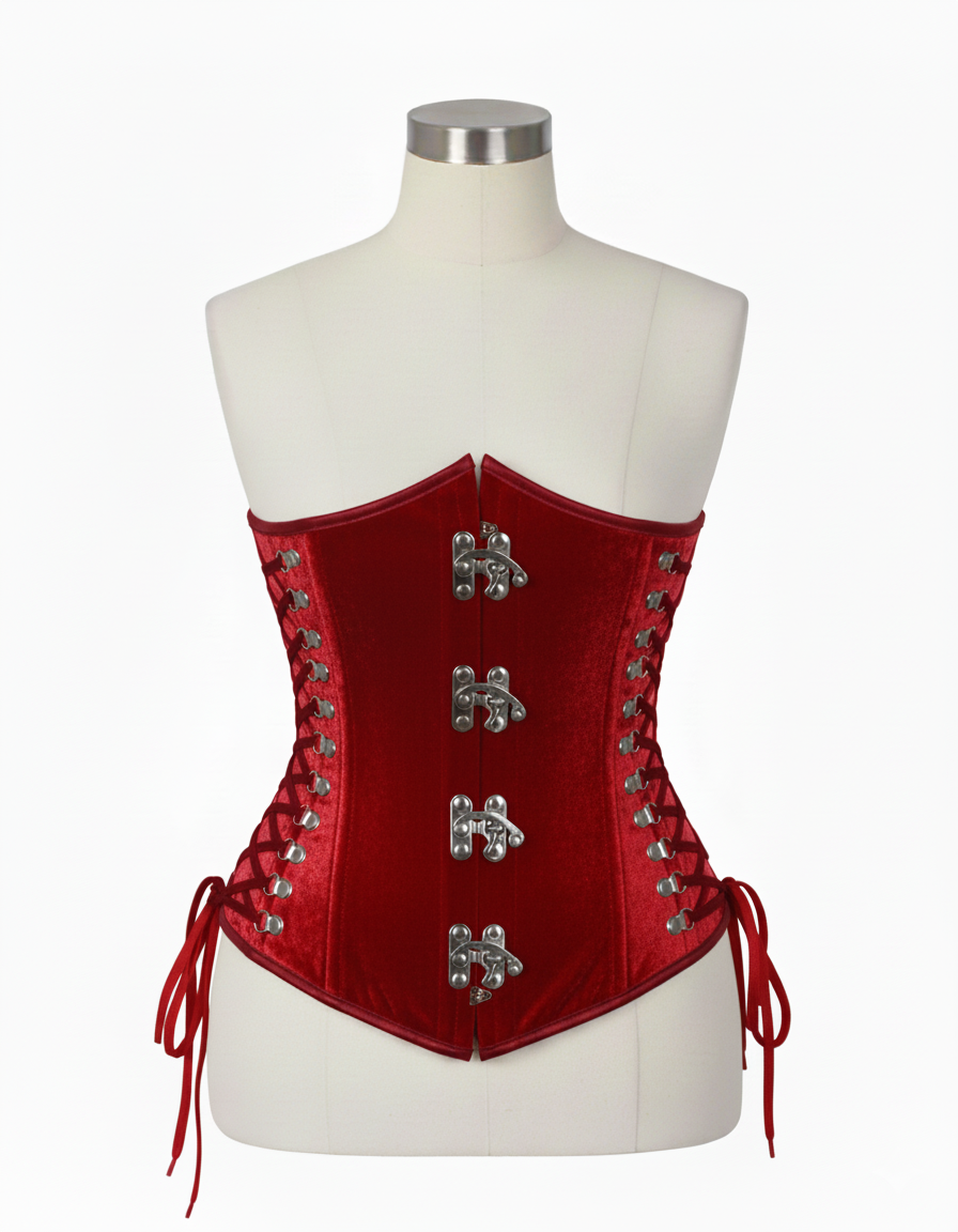 Underbust Corsets Hourglass Curve Waspie Corsete Corseting Front Clasps Red Velvet CE-0210252