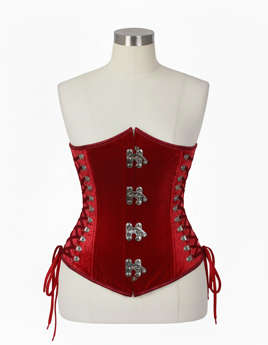 Underbust Corsets Hourglass Curve Waspie Corsete Corseting Front Clasps Red Velvet CE-0210252