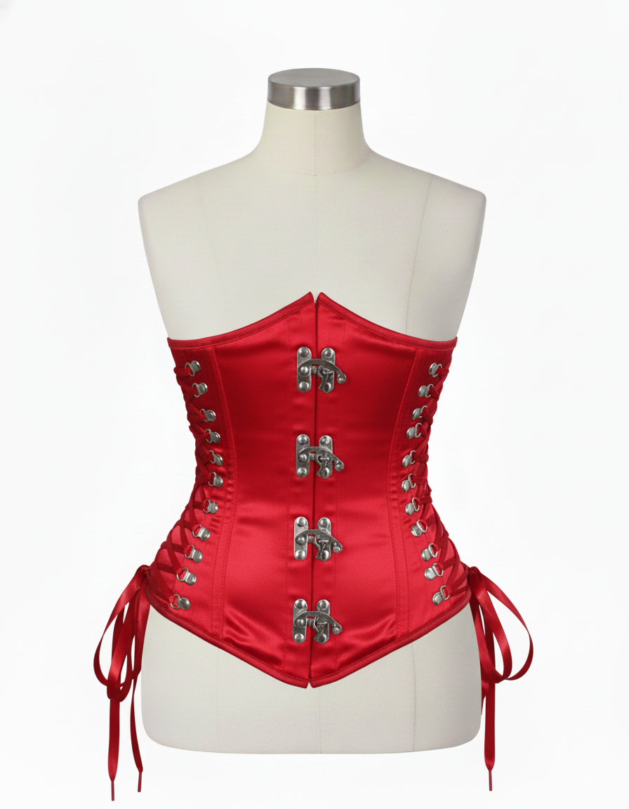 Underbust Corsets Hourglass Curve Waspie Corsete Corseting Front Clasps Red Satin CE-0210252