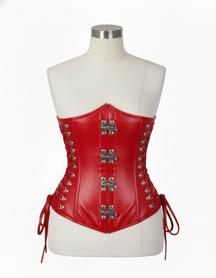 Underbust Corsets Hourglass Curve Waspie Corsete Corseting Front Clasps Red Leather CE-0210252