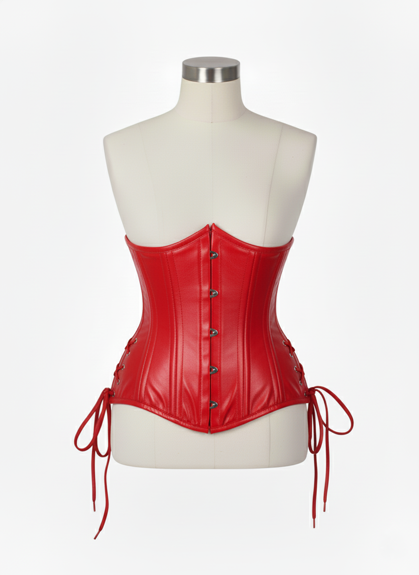 Underbust Double Steel Boned Corset Hourglass Curve Waspie Corsete Corseting Red Leather CE-0210253