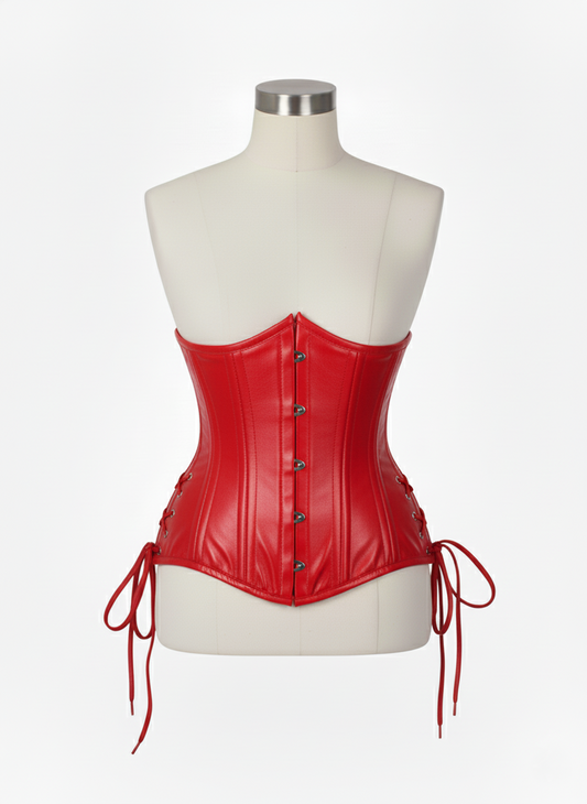 Underbust Double Steel Boned Corset Hourglass Curve Waspie Corsete Corseting Red Leather CE-0210253