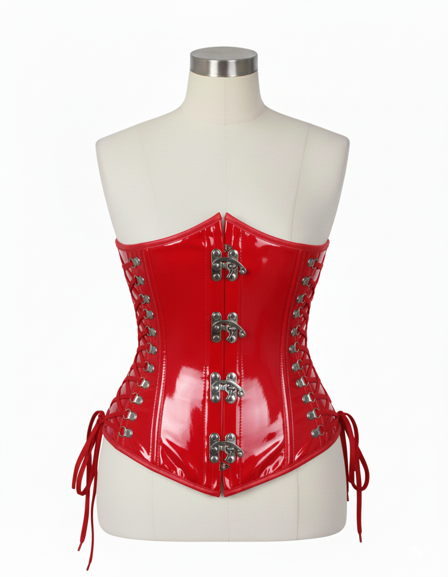 Underbust Corsets Hourglass Curve Waspie Corsete Corseting  Front Clasps Red PVC CE-0210252
