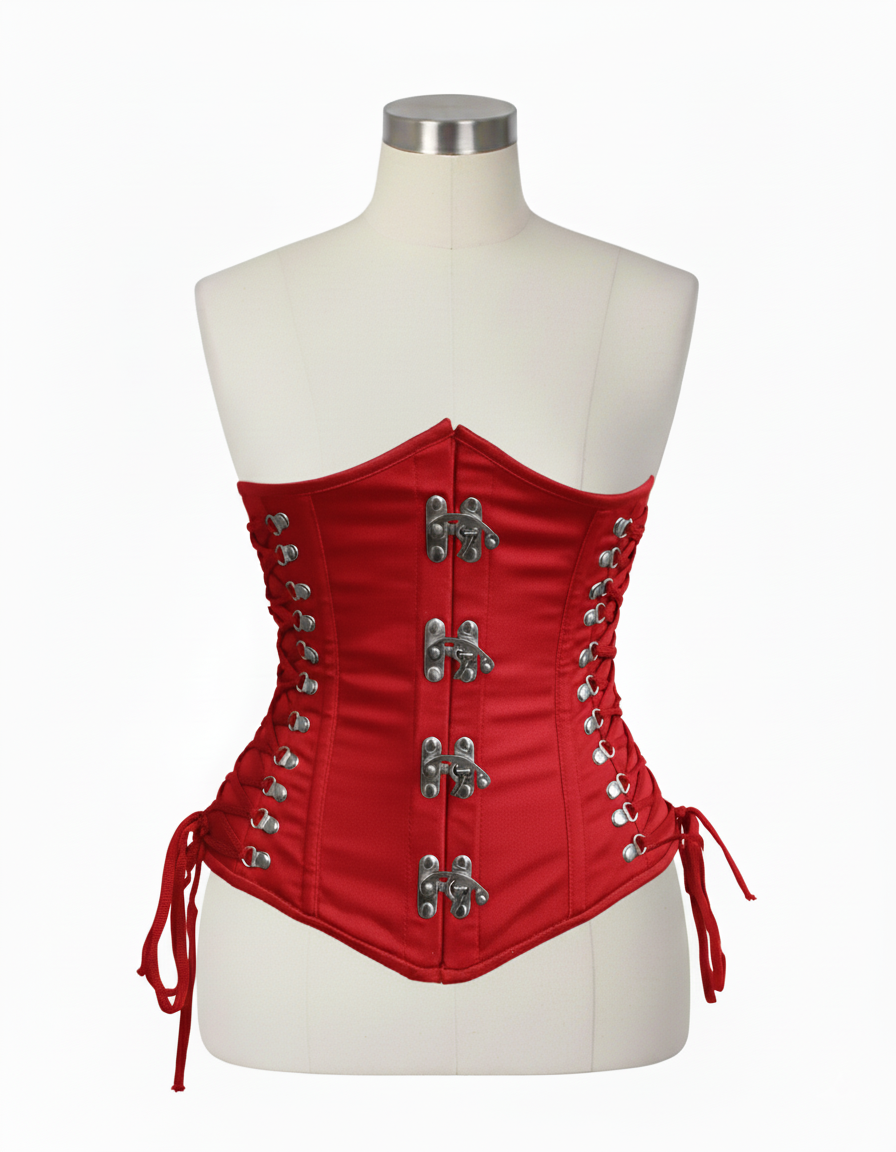 Underbust Corsets Hourglass Curve Waspie Corsete Corseting Front Clasps Red Cotton CE-0210252