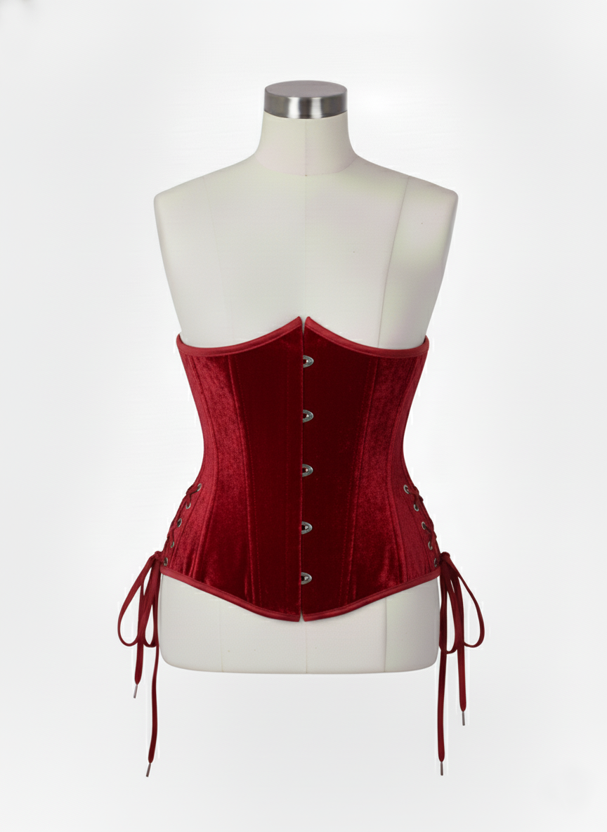 Underbust Double Steel Boned Corset Hourglass Curve Waspie Corsete Corseting Red Velvet CE-0210253
