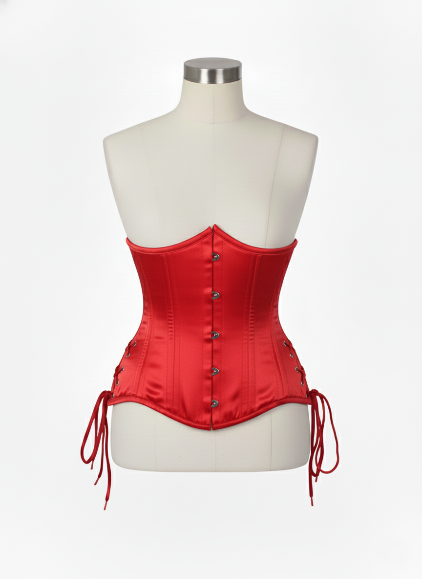Underbust Double Steel Boned Corset Hourglass Curve Waspie Corsete Corseting Red Satin CE-0210253