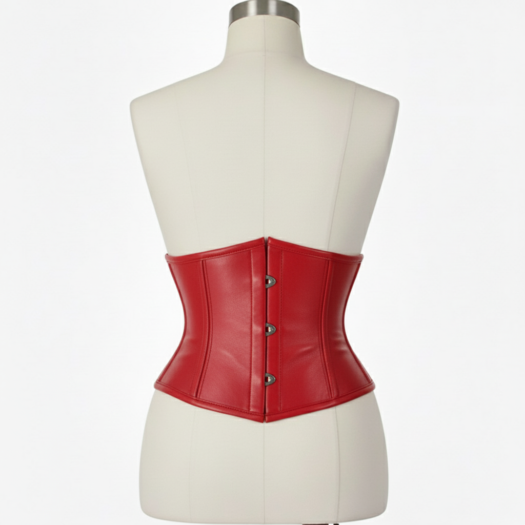 Waist Cincher Corset Hourglass Curve Waspie Corsete Corseting Red Leather CE-03102511