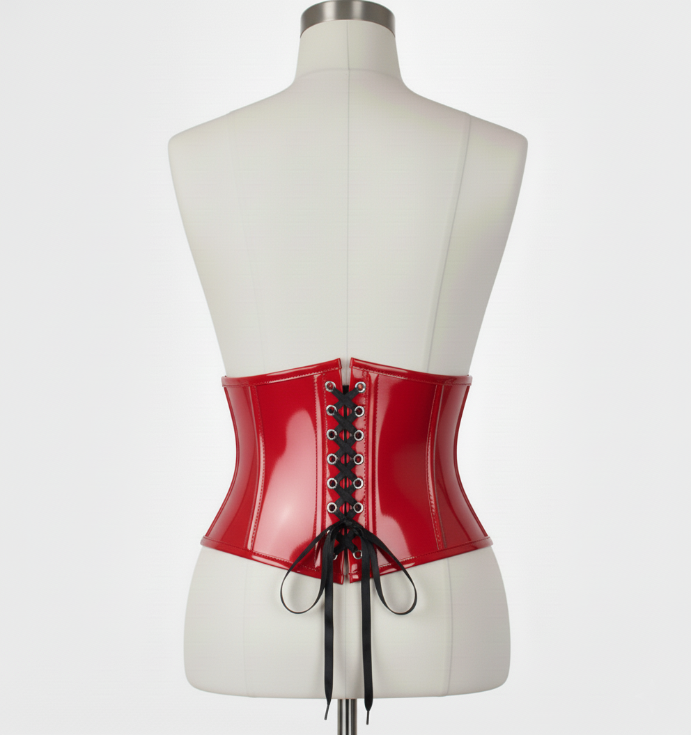 Waist Cincher Corset Hourglass Curve Waspie Corsete Corseting Red PVC CE-03102511
