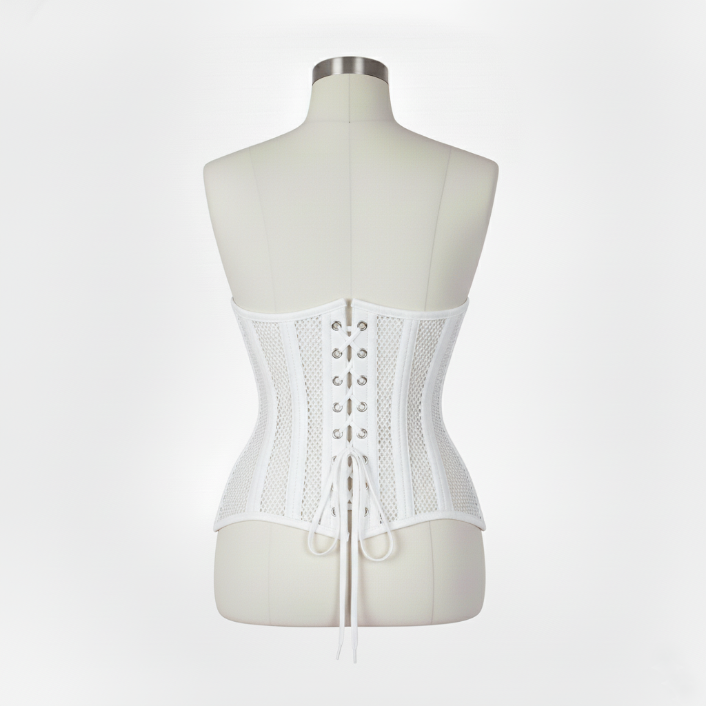 Underbust Corsets Hourglass Curve Waspie Corsete Corseting White PVC Mesh CE-0210251