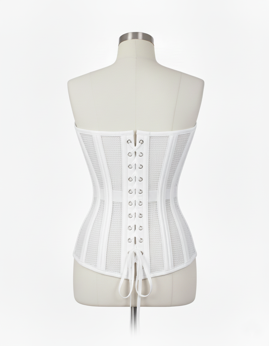 Overbust Corset Hourglass Curve Corsets Corsete Corseting White PVC Mesh CE-0310251