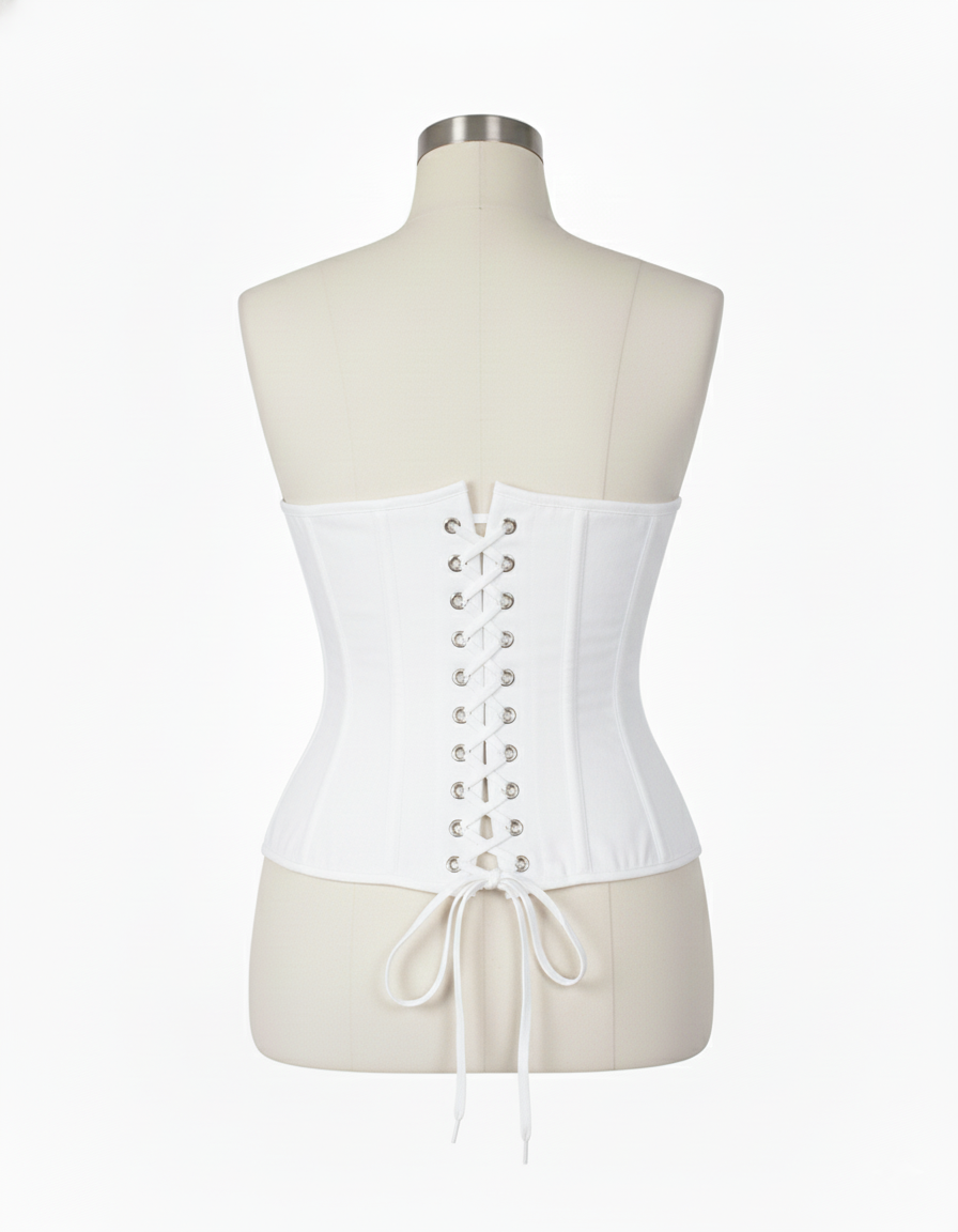 Underbust Corsets Hourglass Curve Waspie Corsete Corseting Front Clasps White Cotton CE-0210252