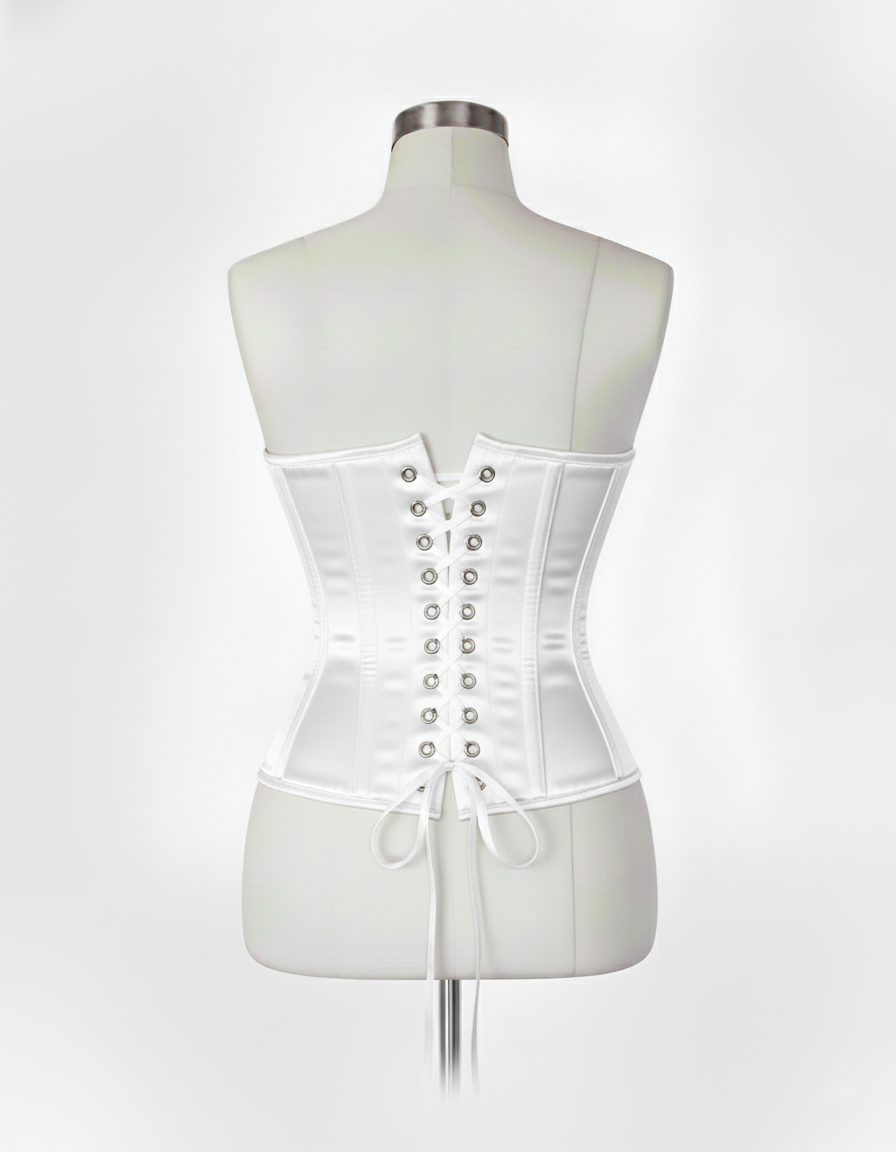 Underbust Corsets Hourglass Curve Waspie Corsete Corseting Front Clasps White Satin CE-0210252