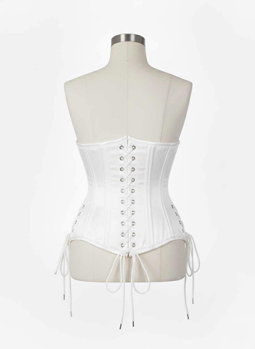Underbust Double Steel Boned Corset Hourglass Curve Waspie Corsete Corseting White Satin CE-0210253