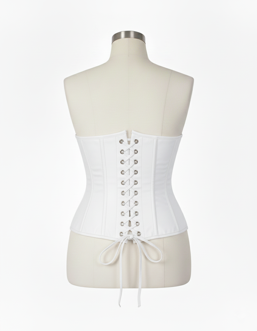 Underbust Corsets Hourglass Curve Waspie Corsete Corseting Front Clasps White Leather CE-0210252