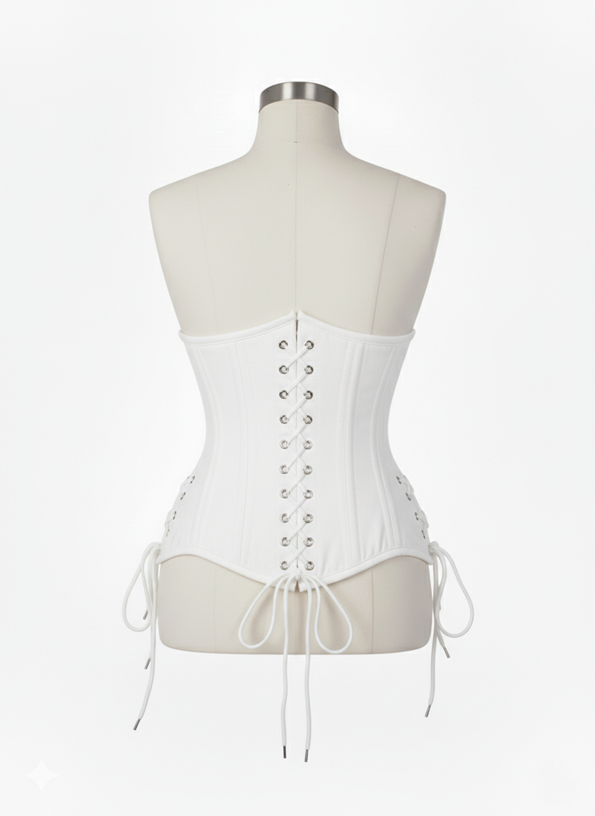 Underbust Double Steel Boned Corset Hourglass Curve Waspie Corsete Corseting White Cotton CE-0210253