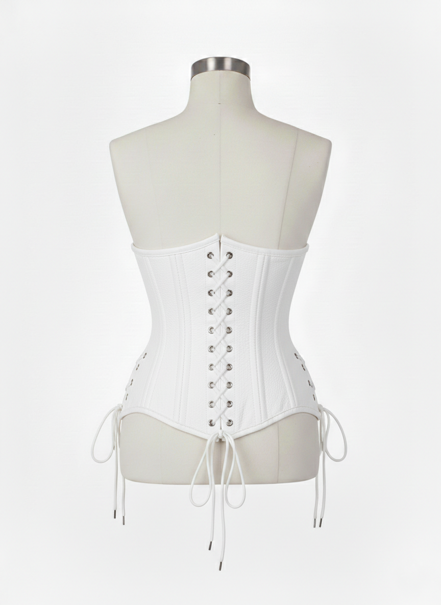 Underbust Double Steel Boned Corset Hourglass Curve Waspie Corsete Corseting White Leather CE-0210253