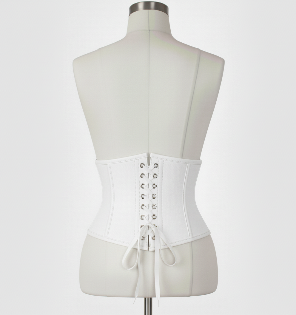 Waist Cincher Corset Hourglass Curve Waspie Corsete Corseting White Leather CE-03102511