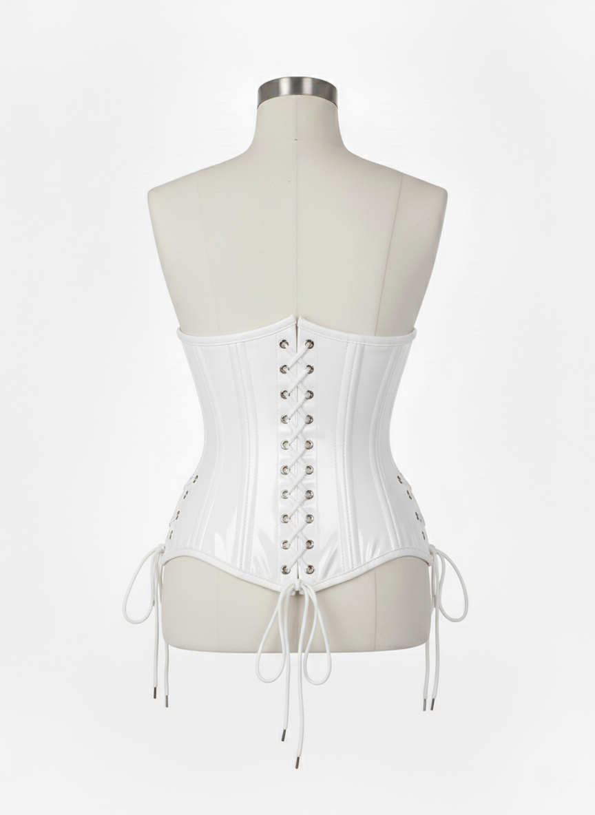 Underbust Double Steel Boned Corset Hourglass Curve Waspie Corsete Corseting White PVC CE-0210253