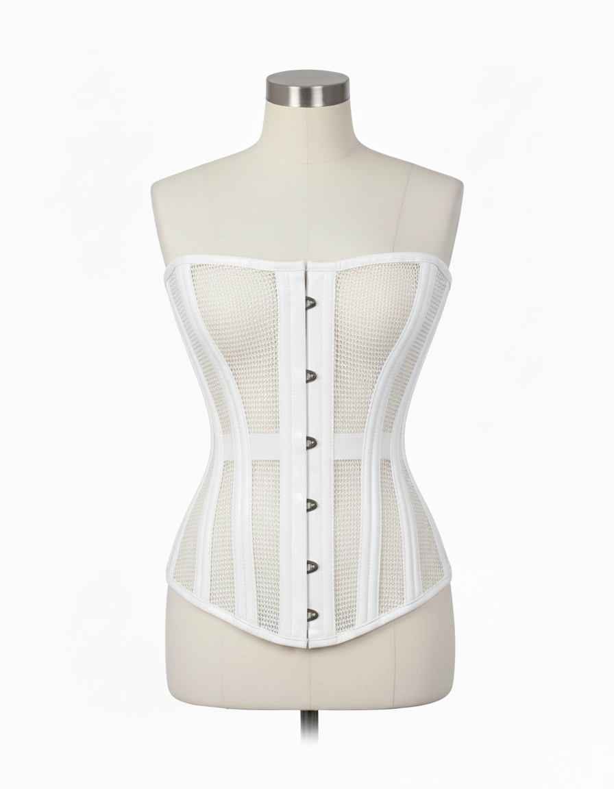 Overbust Corset Hourglass Curve Corsets Corsete Corseting White PVC Mesh CE-0310251