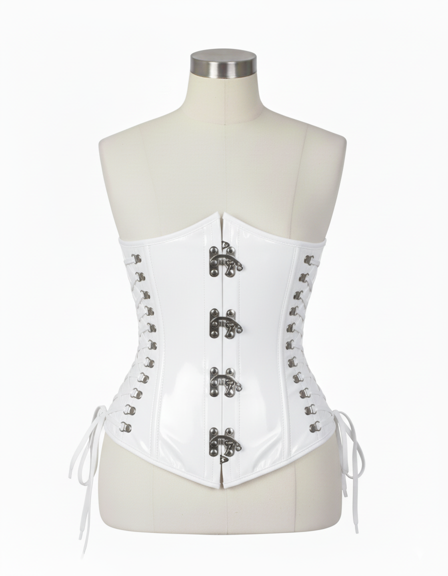 Underbust Corsets Hourglass Curve Waspie Corsete Corseting  Front Clasps White PVC CE-0210252