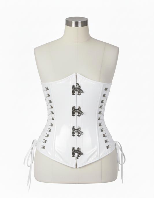 Underbust Corsets Hourglass Curve Waspie Corsete Corseting  Front Clasps White PVC CE-0210252