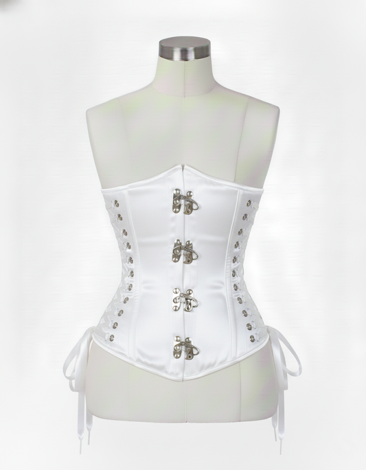 Underbust Corsets Hourglass Curve Waspie Corsete Corseting Front Clasps White Satin CE-0210252