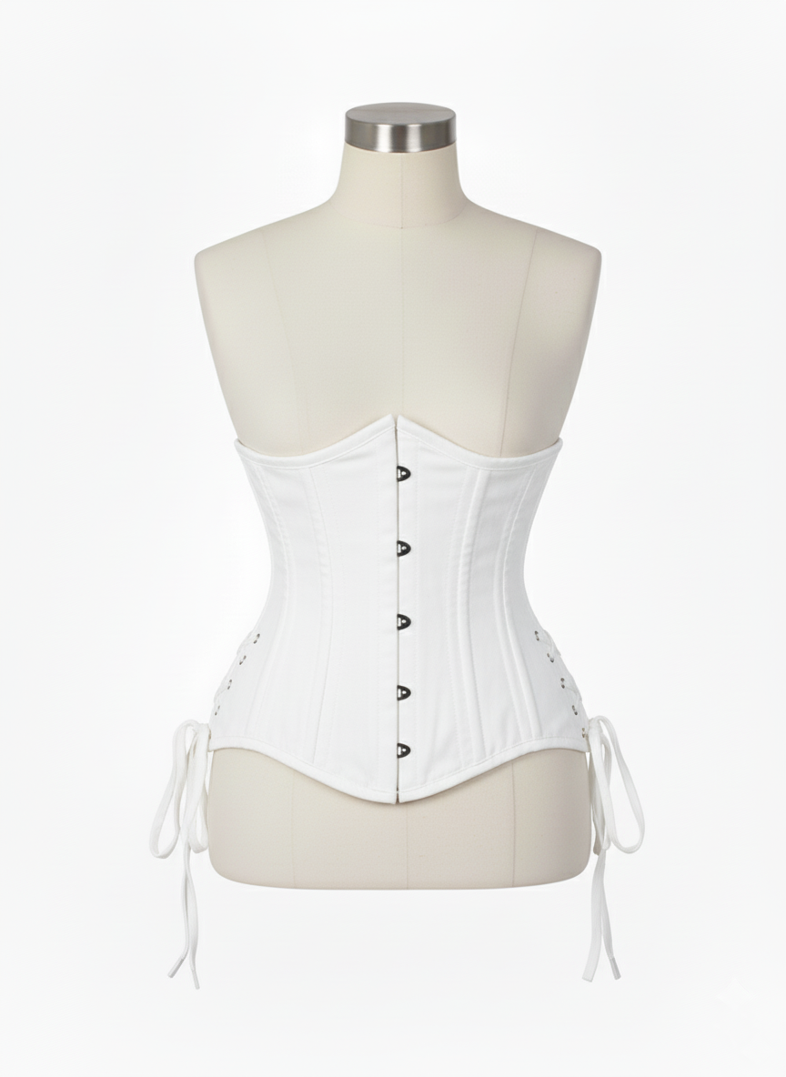 Underbust Double Steel Boned Corset Hourglass Curve Waspie Corsete Corseting White Cotton CE-0210253