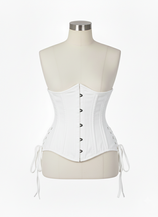 Underbust Double Steel Boned Corset Hourglass Curve Waspie Corsete Corseting White Cotton CE-0210253