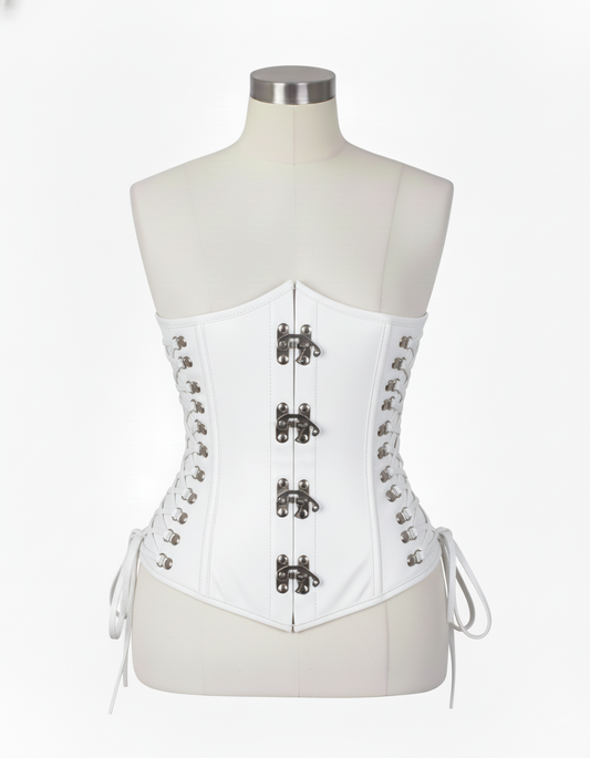 Underbust Corsets Hourglass Curve Waspie Corsete Corseting Front Clasps White Leather CE-0210252
