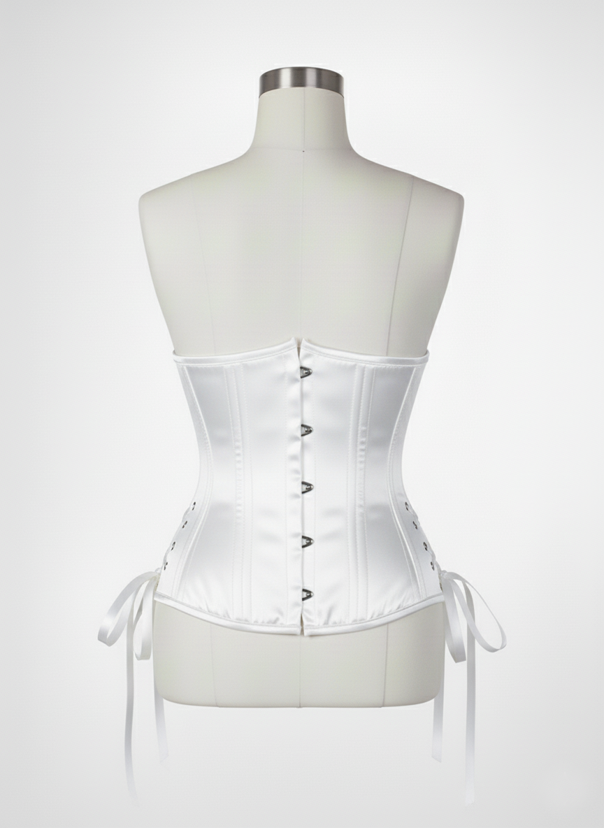Underbust Double Steel Boned Corset Hourglass Curve Waspie Corsete Corseting White Satin CE-0210253