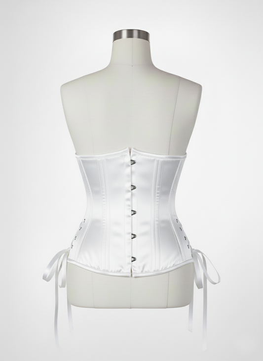 Underbust Double Steel Boned Corset Hourglass Curve Waspie Corsete Corseting White Satin CE-0210253
