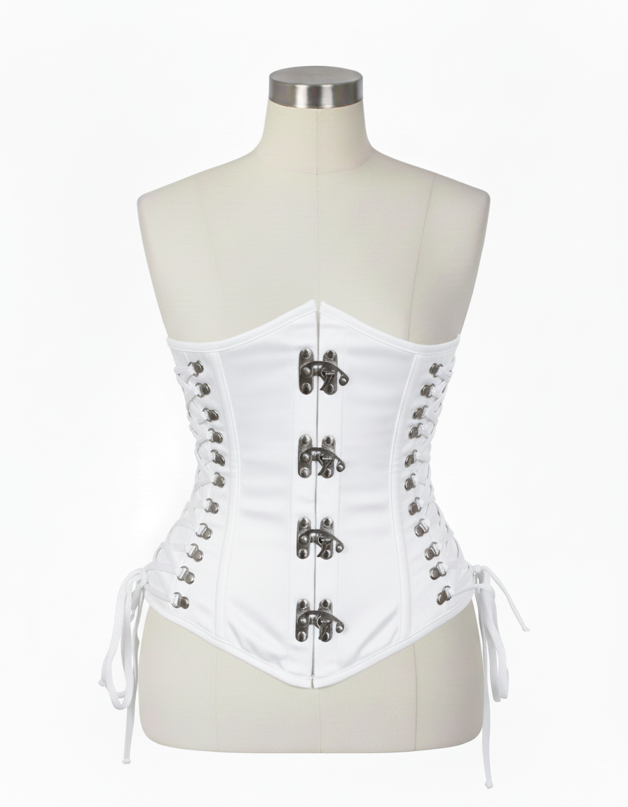 Underbust Corsets Hourglass Curve Waspie Corsete Corseting Front Clasps White Cotton CE-0210252