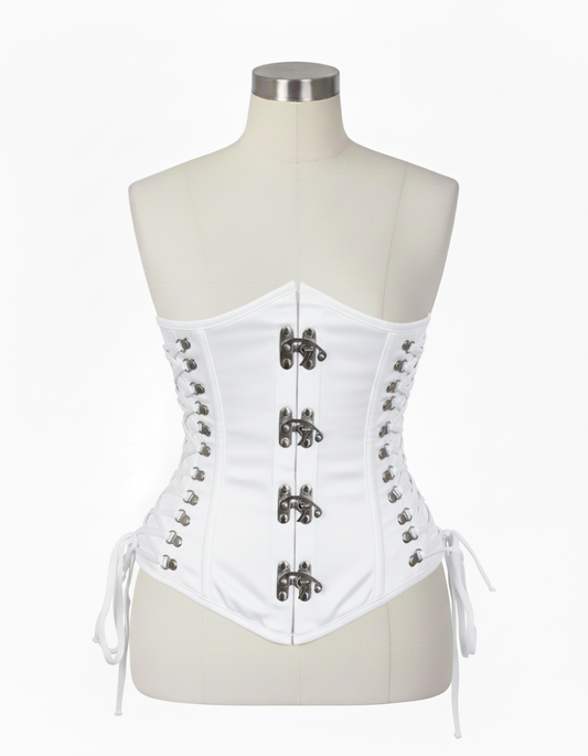 Underbust Corsets Hourglass Curve Waspie Corsete Corseting Front Clasps White Cotton CE-0210252