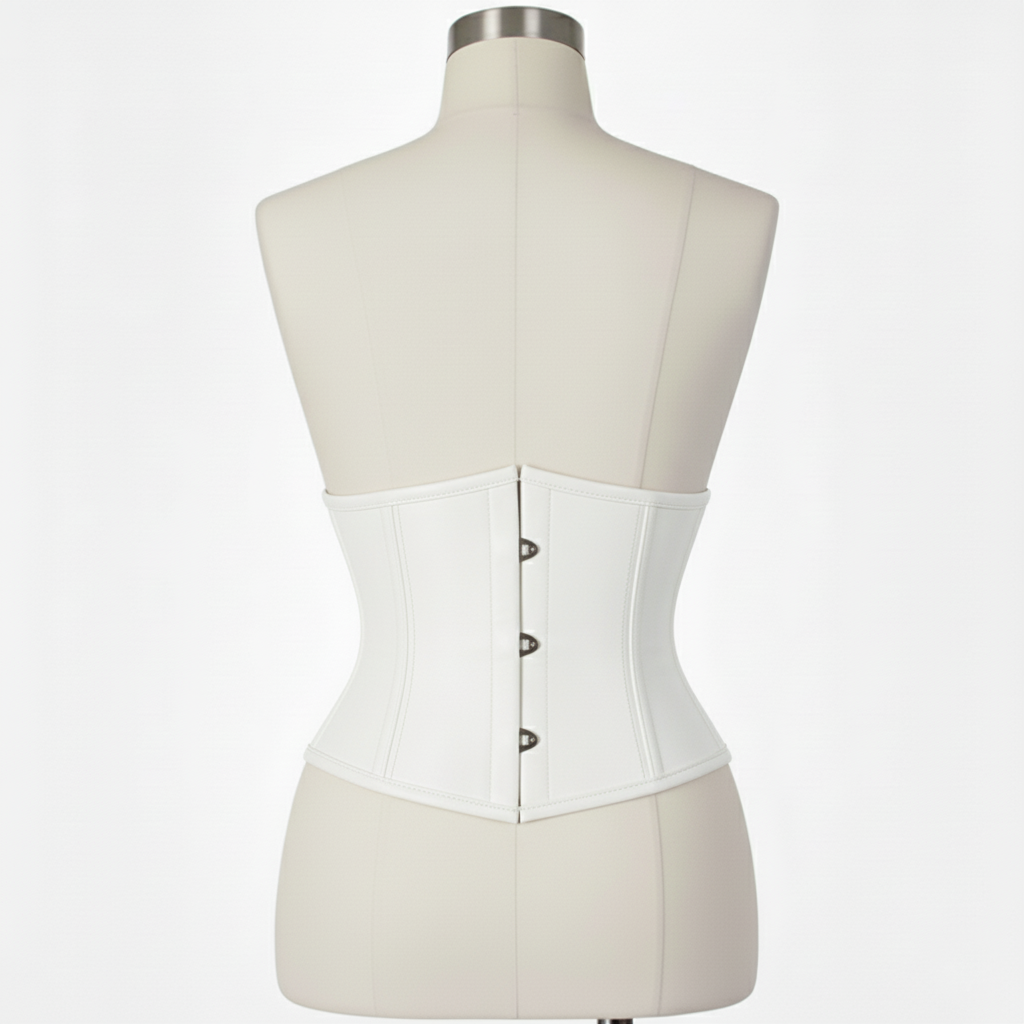 Waist Cincher Corset Hourglass Curve Waspie Corsete Corseting White Leather CE-03102511